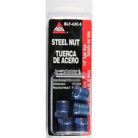 Ags Steel Tube Nut, 1/4 9-18 Inverted, 5/card, PK5 BLF-43C-5